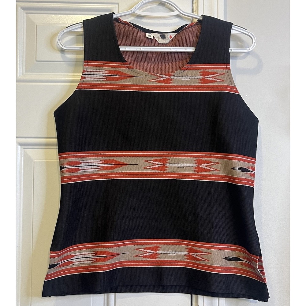 Vintage 70s Personal Leslie Fay Southwestern Knit Tank Top Shell Size 10 Western